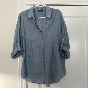 NEW Lord & Taylor Light Blue Button Down Roll Tab Sleeve Blouse